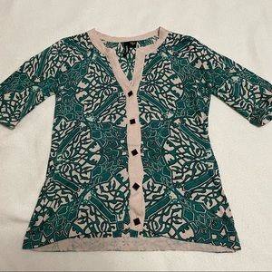 Charolette artistic green and cream silk sweater (size medium)